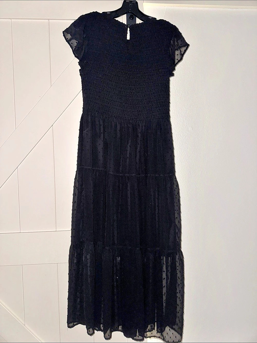 Merokeety Swiss Dot Flutter Sleeve Smocked Midi Dress black large